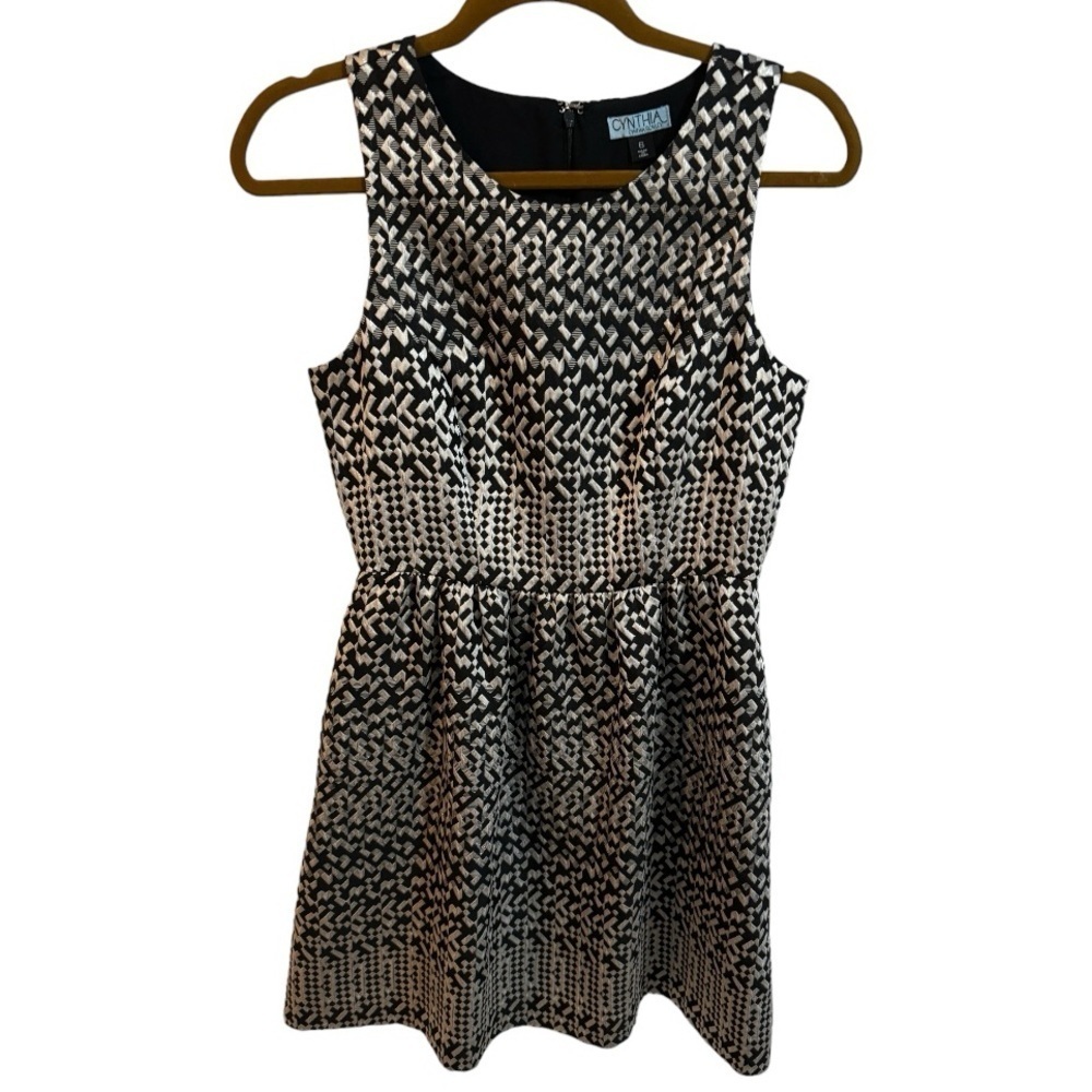 Cynthia Rowley Black and Silver Abstract Pattern Drop Waist Dress